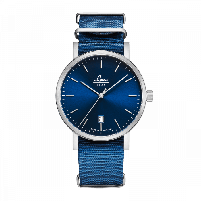 Aide recherche 3 aiguilles automatique fine cadran bleu 1.5k Laco-classics-azur-40-862075