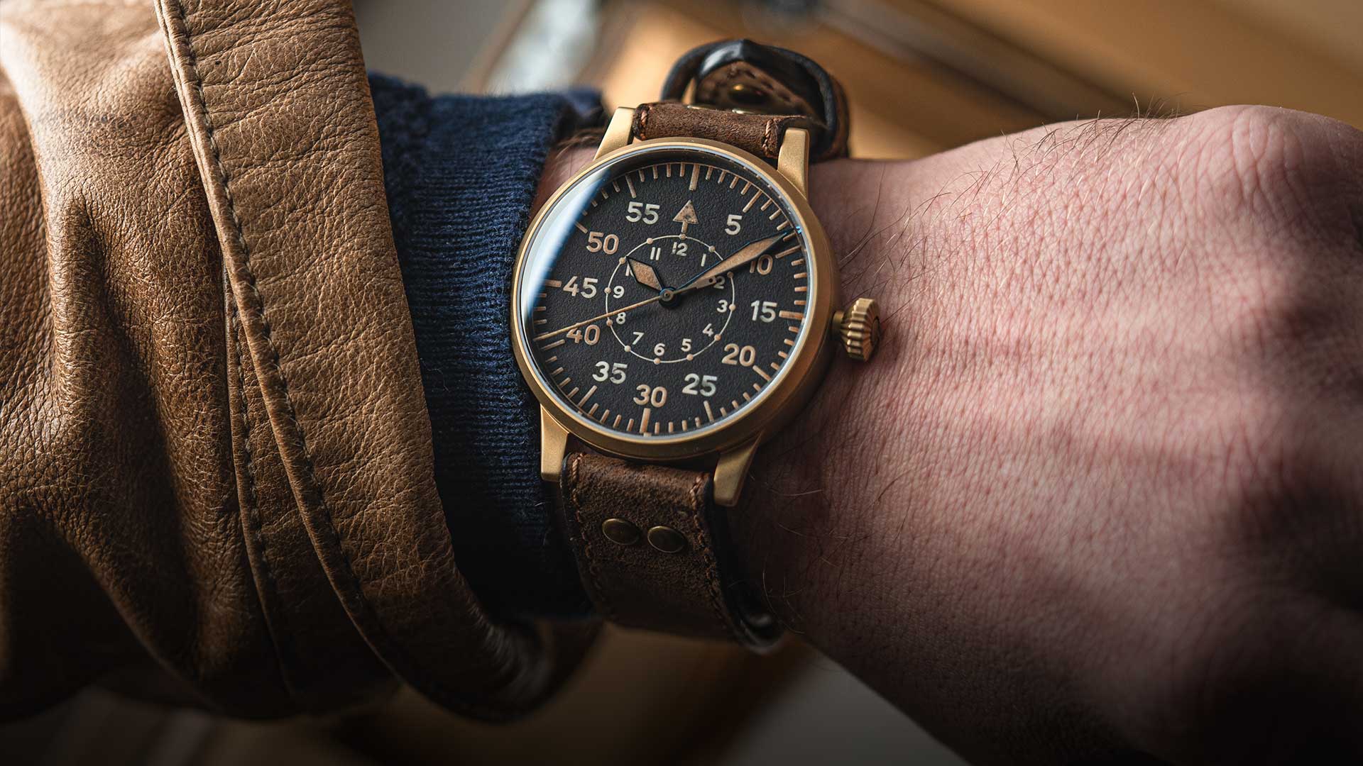 新品同様★CORETTE Face-Pilot ブラウン Pilot Watch ORIGINAL by Laco Watches | Model Leipzig Bronz